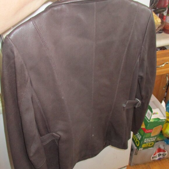 Nine West glove  leather jacket Sz S lined front zip dk brown - Picture 4 of 5